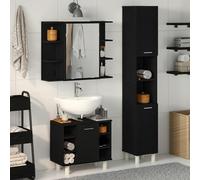 Qnhdfrt Lot de 3 meubles de salle de bain en chêne noir - Armoire à miroir - Organiseur de rangement pour salle de bain et WC