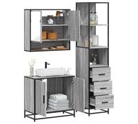 Qnhdfrt Lot de 3 meubles de salle de bain - Gris Sonoma - 65 x 33 x 60 cm - Matériau dérivé du bois avec structure en métal - Peu encombrant - Meuble sous-lavabo et armoire à miroir - Design moderne
