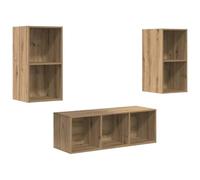 Qnhdfrt Lot de 3 meubles TV bas à monter au mur - Chêne artisanal - 37 x 37 x 107 cm - Design moderne avec 7 étagères - Peu encombrant - Pour salon, couloir et chambre à coucher