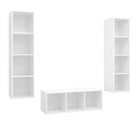 Qnhdfrt Lot de 3 meubles TV bas - Blanc - Montage mural - 37 x 37 x 107/142,5 cm - Design moderne avec grand espace de rangement pour salon, bureau et couloir