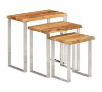 Qnhdfrt Lot de 3 tables gigognes en bois massif d'acacia avec bord d'arbre - Taille L M S - Moderne et robuste - Pour salon, balcon, jardin