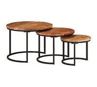 Qnhdfrt Lot de 3 tables gigognes en bois massif d'acacia noir - Table d'appoint - Table basse - Table de chevet pour salon, chambre à coucher, bureau - Design classique et durabilité