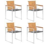 Qnhdfrt Lot de 4 chaises de jardin en teck massif avec structure en acier inoxydable et coussin d'assise de 3 cm - 60 x 56 x 85 cm - Empilables - Design moderne pour terrasse, balcon et extérieur