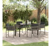 Qnhdfrt Lot de 4 chaises de jardin pliantes avec coussins gris et table, ensemble de sièges d'extérieur en rotin synthétique pour balcon, terrasse, camping