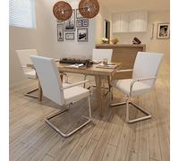 Qnhdfrt Lot de 4 chaises de salle à manger cantilever - Blanc - Revêtement en cuir synthétique - Structure en fer robuste - Design ergonomique pour cuisine, salle à manger et salon