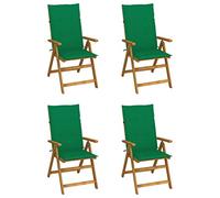 Qnhdfrt Lot de 4 chaises pliantes à dossier haut en acacia massif, 57 x 69 x 111 cm, réglables en 5 positions, avec coussins rembourrés verts, pliables, peu encombrantes, pour balcon, terrasse, jardin