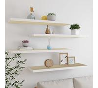 Qnhdfrt Lot de 4 étagères flottantes, chêne blanc, 90 x 23,5 x 3,8 cm, cadre en MDF nid d'abeille, et métal, pour livres, décoration, cuisine, salle de bain, salon