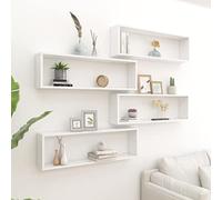 Qnhdfrt Lot de 4 étagères murales cubiques - Blanc brillant - 100 x 15 x 30 cm - Matériau du bois - Simples et élégantes - Pour livres, CD, plantes, dans le salon, la salle de bain, la cuisine