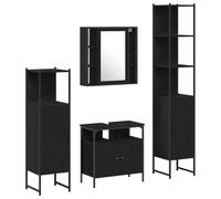 Qnhdfrt Lot de 4 meubles de salle de bain - Aspect chêne noir - 33 x 33 x 185,5 cm - Grand espace de rangement et design moderne pour les petites salles de bains et WC d'invités