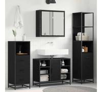 Qnhdfrt Lot de 4 meubles de salle de bain - Aspect chêne noir - 80 x 33 x 60 cm - Armoire murale à miroir avec lavabo - Peu encombrant - Pour petites et grandes salles de bains