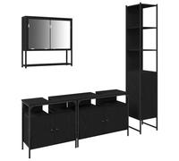 Qnhdfrt Lot de 4 meubles de salle de bain - Aspect chêne noir - Matériau en bois - Montage mural moderne - Grand espace de rangement - Longue durée de vie - Pour petites salles de bains et WC