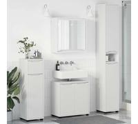 Qnhdfrt Lot de 4 meubles de salle de bain en bois blanc 60 x 20 x 60 cm avec miroir et meuble sous-vasque moderne peu encombrant pour petites salles de bains, toilettes d'invités et salle de bain