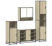 Qnhdfrt Lot de 4 meubles de salle de bain, en chêne Sonoma, avec structure en métal, 80 x 33 x 60 cm, meuble sous-vasque 65 x 20 x 60 cm, armoire à miroir, peu encombrant, pour petites salles de bains