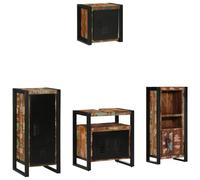Qnhdfrt Lot de 4 meubles de salle de bain - Multicolore - En bois massif recyclé - Avec pieds en fer - Style industriel - Pour salle de bain, WC et couloirs étroits - Dimensions : 40 x 35 x 90 cm