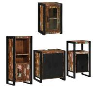 Qnhdfrt Lot de 4 meubles de salle de bain multicolores en bois recyclé massif avec cadre en métal - Design moderne - 55 x 35 x 60 cm - Peu encombrant - Pour petites salles de bain