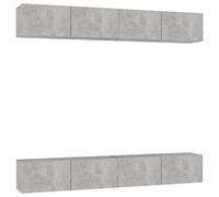 Qnhdfrt Lot de 4 meubles TV bas - Gris béton - 100 x 30 x 30 cm - En matériau dérivé du bois - Fixation murale - Design moderne avec espace de rangement - Pour salon, chambre à coucher, couloir