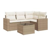 Qnhdfrt Lot de 5 canapés de jardin beige en polyrotin 62 x 62 x 69 cm Canapé d'angle central 2 accoudoirs Table en verre modulable Coussin espace de rangement Sac imperméable pour jardin, terrasse