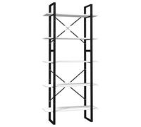 Qnhdfrt Lot de 5 étagères à livres en bois de pin avec cadre en métal - Design moderne - 5 étagères - Fixation murale pour salon, couloir, bureau - Blanc - 80 x 30 x 175 cm