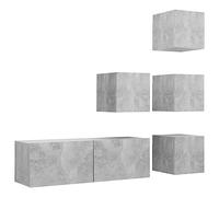 Qnhdfrt Lot de 5 meubles TV bas gris béton en bois 30,5 x 30 x 30 cm et 100 x 30 x 30 cm - Étagère murale moderne avec grand espace de rangement - Robuste et durable - Pour salon, chambre à coucher