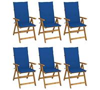 Qnhdfrt Lot de 6 chaises de jardin pliantes - Avec coussins - En bois massif d'acacia - 57 x 69 x 111 cm - 5 positions réglables - Peu encombrantes - Pour balcon, terrasse, camping, extérieur