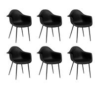 Qnhdfrt Lot de 6 chaises de salle à manger, en polypropylène léger, noires, avec pieds en métal revêtu par pulvérisation, 64 x 59 x 84 cm, design moderne, robustes et durables, pour cuisine, salle à
