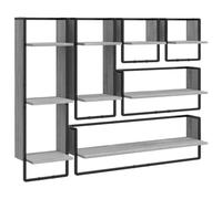 Qnhdfrt Lot de 6 étagères murales en bois Sonoma Gris 30 x 25 x 65 cm Petite étagère 100 x 25 x 30 cm Avec barre Design moderne pour salon, cuisine, salle de bain