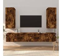 Qnhdfrt Lot de 6 meubles télé en bois de chêne fumé - Montage mural - 100 cm de haut et 80 cm de large - Design moderne avec portes et espace de rangement - Pour salon, couloir et bureau