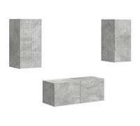 Qnhdfrt Lot de 6 meubles TV muraux en bois dérivé du bois - Gris - 98 x 31 x 29,5 cm - Design moderne avec 7 portes et 1 étagère - Peu encombrant - Pour salon, home cinéma et bureau