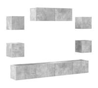 Qnhdfrt Lot de 7 meubles TV bas en bois - Gris béton - 100 x 30 x 30 cm et 30,5 x 30 x 30 cm - Montage mural pour salon