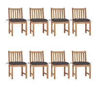 Qnhdfrt Lot de 8 chaises de jardin avec coussins anthracite en bois de teck massif finement poli, lasure à base d'eau, 50 x 53 x 90 cm, robustes et modernes, pour jardin, balcon, terrasse