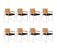 Qnhdfrt Lot de 8 chaises de jardin avec coussins en bois d'acacia - 60 x 56 x 85 cm - Empilables - Cadre en acier inoxydable - Design moderne - Robuste et durable - Pour jardin, terrasse, balcon