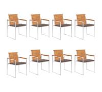 Qnhdfrt Lot de 8 chaises de jardin avec coussins taupes en bois massif d'acacia et acier inoxydable 304, robustes, durables, résistants aux intempéries, empilables pour jardin, terrasse, balcon