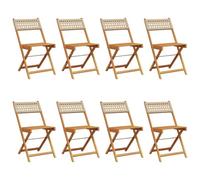 Qnhdfrt Lot de 8 chaises de jardin pliables en polyrotin et bois d'acacia - Beige - 41 x 52,5 x 80 cm - Design moderne - Robuste et durable - Pour jardin, terrasse, balcon, extérieur