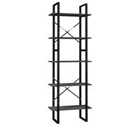 Qnhdfrt Lot de petites étagères à livres modernes à 5 compartiments en bois de pin et métal gris 60 x 30 x 175 cm Combinable, durable et stable, pour salon, bureau, couloir