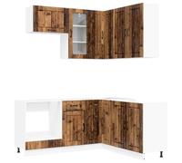 Qnhdfrt Lucca Unité de Cuisine Complète 8 Pièces, Meuble de Cuisine d'angle en Bois d'Ingénierie avec Pieds Réglables, Mobilier de Rangement Moderne pour Maison, Couleur Bois Ancien