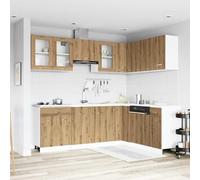 Qnhdfrt Lyon Ensemble de 11 pièces d'armoires de cuisine en chêne artisanal avec verre - Design élégant - Grand espace de rangement et pieds réglables pour l'organisation de la cuisine