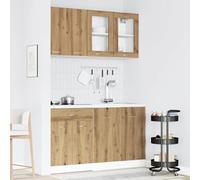 Qnhdfrt Lyon Ensemble de 4 armoires de cuisine en chêne artisanal en bois et verre avec pieds réglables, design élégant et grand espace de rangement pour la décoration de la cuisine