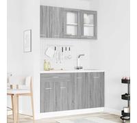 Qnhdfrt Lyon - Lot de 4 armoires de cuisine - Gris Sonoma - 140 x 46 x 81,5 cm - Matériau dérivé du bois mat - Armoire multi-usages avec 8 portes et tiroir - Design moderne pour cuisine, salon, bureau