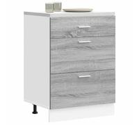 Qnhdfrt Lyon Meuble bas de cuisine en matériau à base de bois - Gris - Sonoma - 60 x 46 x 81,5 cm - Avec tiroirs et pieds réglables - Pour le rangement de la cuisine