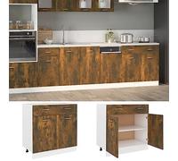 Qnhdfrt Lyon Meuble de cuisine avec tiroir en bois de chêne fumé, 80 x 46 x 81,5 cm, design moderne, grand espace de rangement