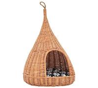 Qnhdfrt Maison pour chat en osier naturel avec coussin - Panier pour chat fait à la main au design tipi - Grotte à suspendre pour chatons et petits chats - Panier en osier - 40 x 60 cm - Naturel