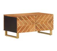 Qnhdfrt Mango Wood Coffee Table with Storage Doors and Iron Legs