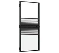 Qnhdfrt Matte Black Aluminum Frame Striped Glass Swing Door, 93x201.5cm | Features a secure locking system and 3.5 cm thickness, ideal for modern living rooms and offices.