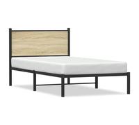 Qnhdfrt Metal and Wood Bed Frame 100x190 cm with Headboard, Sonoma Oak