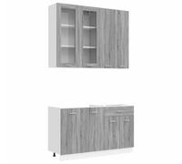 Qnhdfrt Meuble de Cuisine Complet Lyon 4 Pièces - Buffet de Cuisine Moderne en Bois d'Ingénierie, Armoire de Cuisine Murale et Basse pour Rangement, Couleur Sonoma Gris