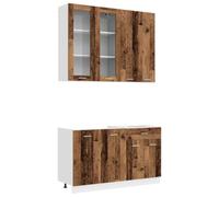 Qnhdfrt Meuble de Cuisine Complet Lyon 4 Pièces, Cuisine Équipée en Bois d'Ingénierie Couleur Bois Ancien, Grand Buffet de Rangement avec Placard Haut et Bas pour Studio et Maison