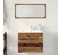 Qnhdfrt Meuble de lavabo - Aspect bois vieilli - 60 x 38,5 x 48 cm - Petite armoire de salle de bain étroite avec poignées pour un espace de rangement supplémentaire - Robuste et durable dans la salle