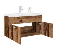 Qnhdfrt Meuble de lavabo avec bac encastrable et robinet 80 x 38,5 x 46 cm - Bois recyclé - Blanc - Meuble de salle de bain étroit avec trop-plein - Meuble de commode en céramique pour petite salle de