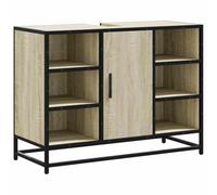 Qnhdfrt Meuble de lavabo - Chêne Sonoma - 80 x 33 x 60 cm - Matériau du bois avec structure en métal - Design rétro - Grand espace de rangement - Montage pour salle de bain d'invités et WC