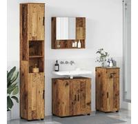 Qnhdfrt Meuble de salle de bain 4 pièces en bois recyclé et métal - 61 x 35 x 64 cm - Design moderne avec lavabo - Armoire à miroir - Buffet pour petites salles de bains